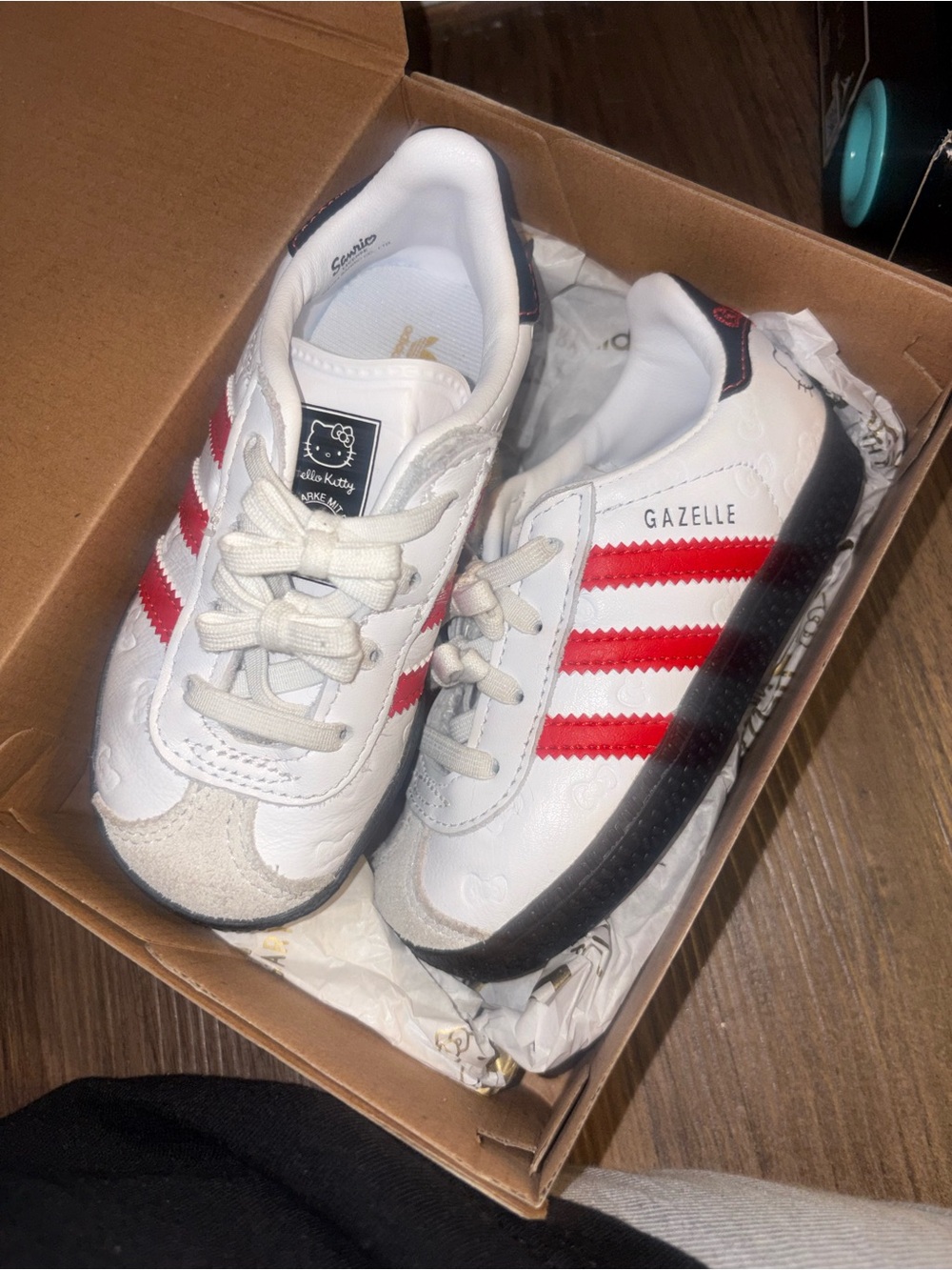 adidas Kids Gazelle Sneakers in White, Red & Black